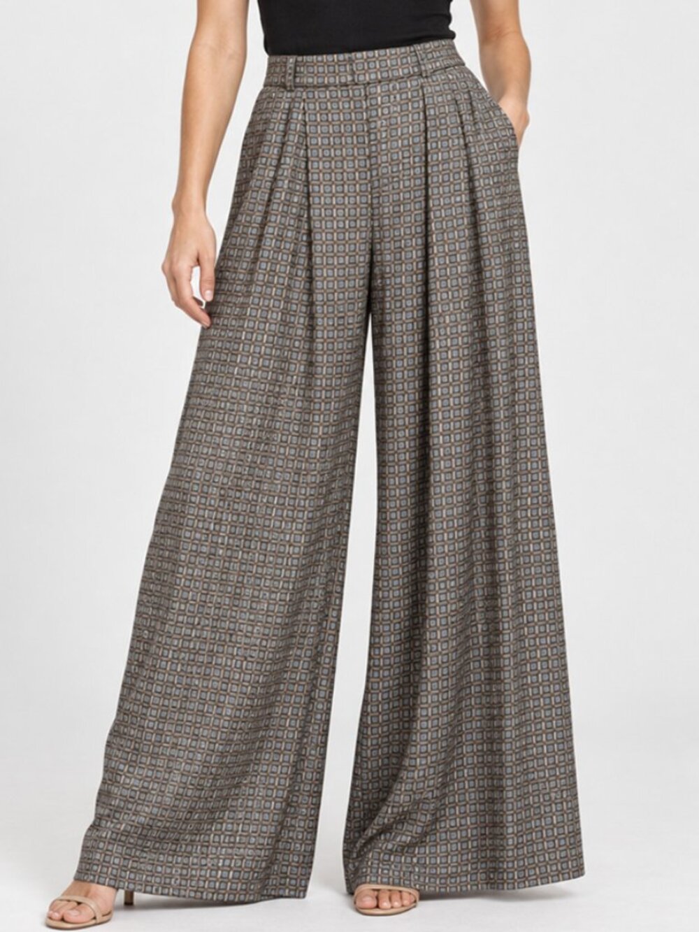 Banana Republic 100% Silk Geometric Wide Leg Pants Size 8